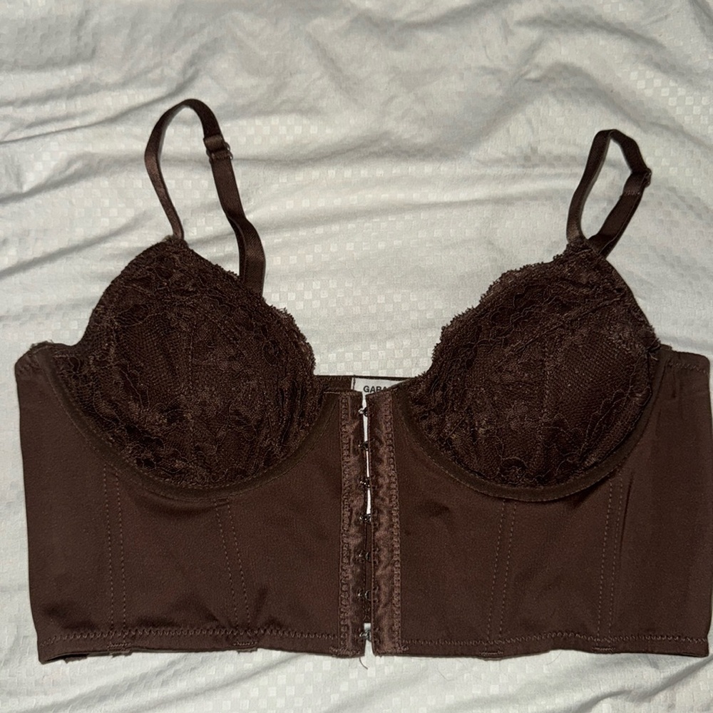 size small top from Garage. brown lacey corset style
